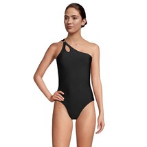 Lands End Swimsuit Womens 12 Black Tummy Control One Shoulder One Piece NEW - £37.09 GBP