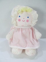 VTG Bantam Plush/Cloth Pink Girl Rattle Baby Doll Blonde Yarn Hair 6&quot; - $23.38