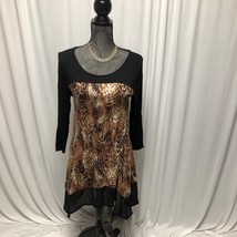 Kate &amp; Mallory Tunic Womens Small Brown Black Animal Print Asymmetrical ... - $18.61