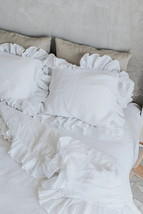 Ruffle Full White Cotton duvet cover With Pillow Quilt cover Coconut buttons - $79.21+