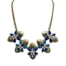 Vintage J Crew Blue Peach Iridescent Rhinestone Gold Tone Statement Necklace 18” - £27.59 GBP