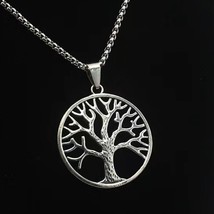 Silver Family Tree of Life Pendant Necklace Celtic Jewelry For Men Women 24&quot; - £9.51 GBP