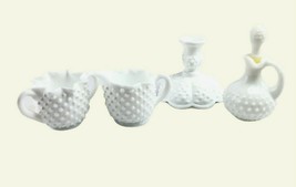 4 Fenton Star Hobnail White Milk Glass Cream Sugar Bowl, Cruet Candle Vtg No Lid - £23.05 GBP