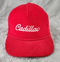 Calhead Cadillac Trucker Hat Red Distressed Corduroy Adjustable 80s Vintage Cap - £40.25 GBP