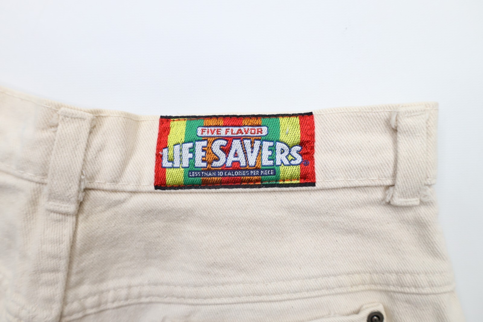Vintage 80s Life Savers Candy Womens 11 Distressed Denim Jean Skirt Cream USA Item image 14