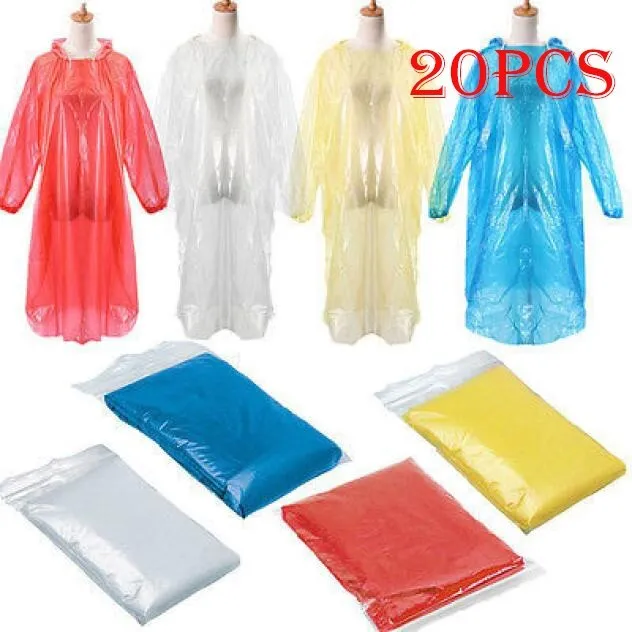 20xDisposable  Emergency Waterproof Rain Coat HikingCamping Hood Rain Co... - £8.22 GBP