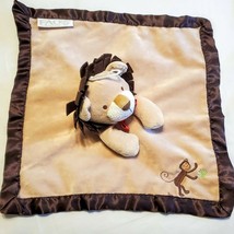 FAO Babies R Us Lovey Security Blanket Plush Monkey Lion Brown Satin Tan 13x13&quot; - £31.64 GBP