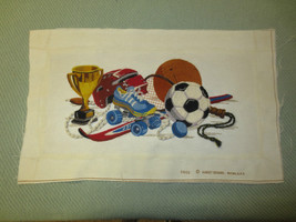 Completed Kids&#39; &quot;All Star&quot; Sports Equipment Crewel Embroidery - 9&quot; X 16&quot; - £11.99 GBP