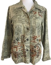 Units Womens Jacket Size Medium Beige Black Embroidered Geometric Abstract - $11.88