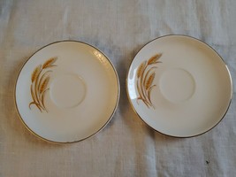 2 Golden Wheat Homer Laughlin 6&quot;  Saucers 22 K Gold 1950&#39;s 22K Rim MCM - £6.20 GBP