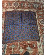 Vintage Blue Geometric Silk Scarf Pocket Square Ornate Border 1980s Styl... - $312.67 MXN