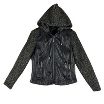 Jou Jou J2 Women&#39;s M Faux Leather Zip Moto Jacket with Removable Hood Pu... - £15.46 GBP