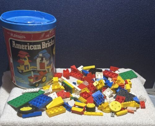 Vtg 1976 Building Blocks American Plastic Bricks Can Playskool #825 (150+ Pieces - $9.90