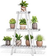 POTEY 3 Tier Wood Plant Stand Ladder Shelf Indoor Outdoor Tiered White P... - $39.59