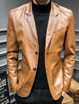 Slim Fit Real Soft Lambskin Men&#39;s Tan Brown Leather Blazer Coat Fashion ... - £95.15 GBP
