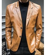 Slim Fit Real Soft Lambskin Men&#39;s Tan Brown Leather Blazer Coat Fashion ... - €101,01 EUR