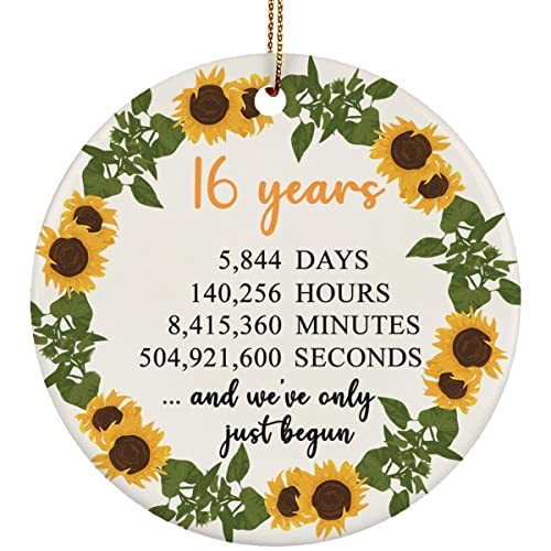 hdhshop24 16 Years Circle Ornament 3 inch 16th Wedding Anniversary Pine Tree Dec