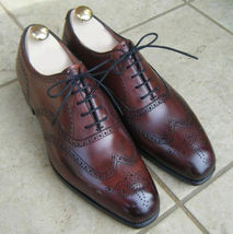 Handmade brown wingtip brogue shoes, men dress lace up shoes, formal shoes men - £102.86 GBP