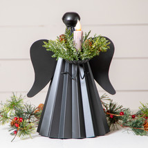 Metal Angel Taper Candle Holder - Smokey Black Finish Christmas Holiday ... - £29.19 GBP
