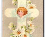 Joyous Easter Floral Greetings Cross Daisies Embossed UNP DB Postcard H29 - $3.91