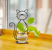Joyathome Desktop Glass Planter Vase Holder, Metal Cat Plant Terrarium S... - $44.99