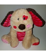 Dan Dee Brown Puppy Dog Plush Pink Red Stripes Heart Eye Valentine&#39;s Day... - $22.72