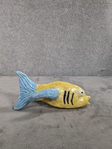 Goofy Handmade &amp; Hand Painted Pottery Art Fish Yellow With Blue Fins 6&quot; ... - $11.98