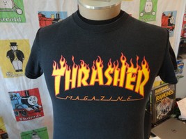 Thrasher Magazine Skateboard Flames Navy Blue T Shirt Size S - £15.52 GBP
