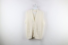 Vintage 50s 60s Streetwear Womens 42 Blank Ribbed Knit Cardigan Sweater Vest USA - £42.79 GBP