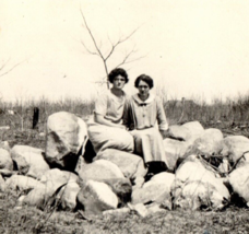 women Teachers Sitting On Sacks on Farm Photograph Vintage Old Photo Sna... - £10.94 GBP