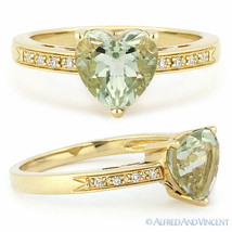 1.12ct Heart-Shape Green Amethyst Round Diamond Right-Hand Ring 14k Yellow Gold - £363.66 GBP