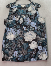 LOFT Outlet Blouse Top Women&#39;s Medium Blue Multi Floral Sleeveless Ruffle V Neck - £17.42 GBP