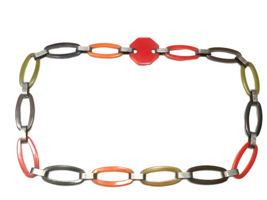 Rare BAKELITE and Steel Link Necklace 29“ Long Art Deco Industrial Style 4 Color - £186.69 GBP