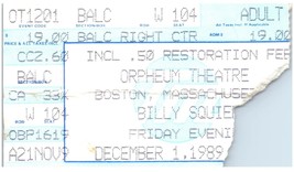 Vintage Billy Squier Ticket Stub December 1 1989 Boston MA Orpheum Theatre - $24.74