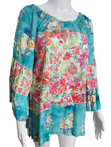 NEW Calessa Garden Floral Print Scoop Neck Peasant Tunic L Shirt Blouse  - £29.50 GBP