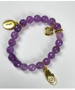 8&quot; Handmade Women,Men Purple Beaded Bracelet Stretch 3 Healing Charms Se... - £18.68 GBP