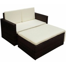 2 Piece Garden Lounge Set with Cushions Poly Rattan Brown - £148.07 GBP