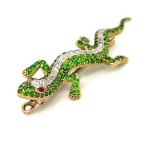 18k Or 19th Siècle Ancien Demantoid Grenade, Rubis, et Diamant Gecko Broche - $8,814.86