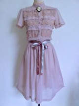 Vintage St. Gillian by Kay Unger Shirtwaist Tea Dress 10 Mauve Pink Lace Sheer - £35.58 GBP