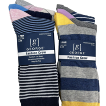 6 Pairs Mens Soft Fashion Crew Socks 6-12 Colorful Stripe Solid Blue Pink NEW - £8.24 GBP