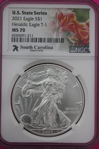 2021 T1 MS 70 American Silver Eagle South Carolina State Series NGC Graded 568 - $59.65