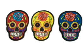 Sugar Skull 9 cm Size Festival Red Yellow Blue Embroidery Aztec Badge Lot 3 pcs - £26.04 GBP