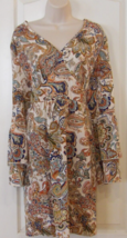 Unbranded Bell Sleeve V-Neck  Tan Paisley Print Dress  Women&#39;s Sz XL (12... - $121.89 MXN