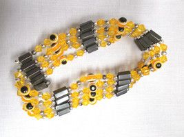 33&quot; Yellow Evil Eye &amp; Magnetic Hematite Bead Strand Wrap Bracelet / Necklace - £6.72 GBP