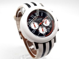 Mens K&amp;BROS Corian Chronograph Watch New Battery Working Black And White Leather - £62.34 GBP