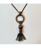 Vintage 70s–80s Heavy 36” Gold Tone Door Knocker Tassel Pendant Necklace - $24.99
