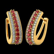Ruby Diamond Hoop 18k 14k karat Earrings Handmade Jewelry, Earth Mined Natural R - £835.60 GBP