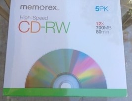 Memorex 5 Pack CD-RW High Speed 12x / 700MB/MO 80Min New Sealed In Box - £2.32 GBP