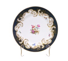 Royal Bayreuth | Tettau black &amp; floral dinner plate gold scrolls made in Germany - £49.98 GBP