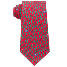 TOMMY HILFIGER Red Green Christmas Tree Pick-up Polka Dot Tail Silk Tie - £19.80 GBP